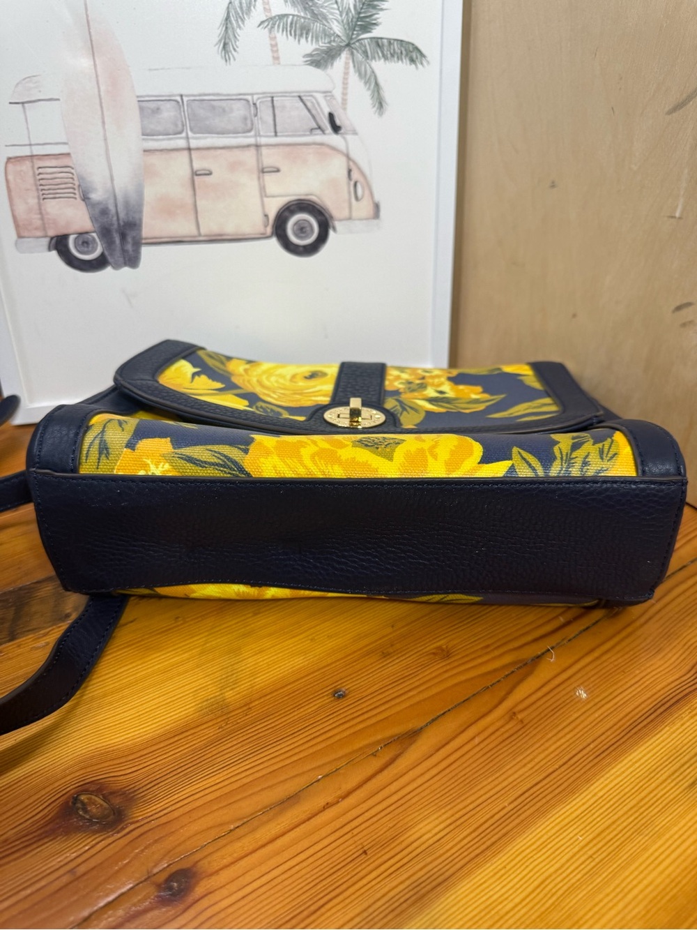 Isaac Mizrahi Navy Crossbody with Yellow Floral Print - Picture 6 of 10